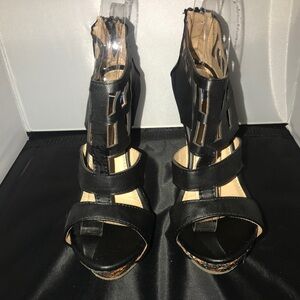 Blue | Black Caged Tribal Print Wedge Sandals​